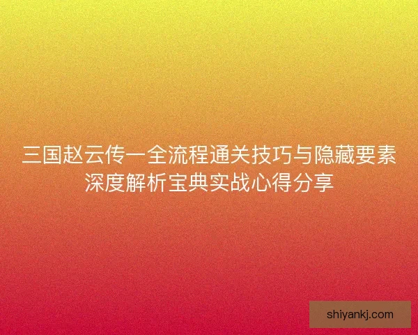 三国赵云传一全流程通关技巧与隐藏要素深度解析宝典实战心得分享