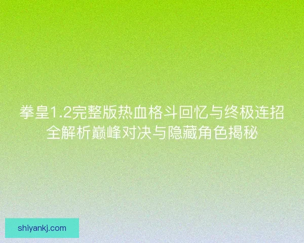 拳皇1.2完整版热血格斗回忆与终极连招全解析巅峰对决与隐藏角色揭秘