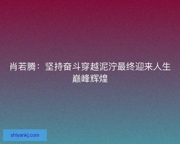 肖若腾：坚持奋斗穿越泥泞最终迎来人生巅峰辉煌