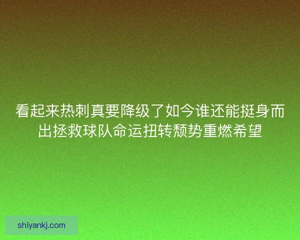 看起来热刺真要降级了如今谁还能挺身而出拯救球队命运扭转颓势重燃希望