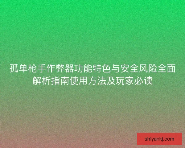 孤单枪手作弊器功能特色与安全风险全面解析指南使用方法及玩家必读